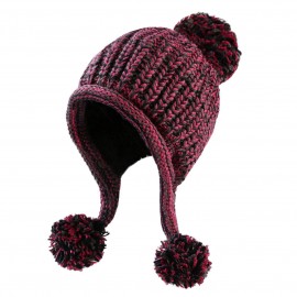 Women Winter Sherpa Beanie Hats Knit Ear Flaps Peruvian Cover Ears Pompoms HT013-RoseRed