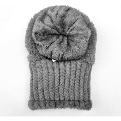 Women's winter beanie and balaclava set with fleece lining, pompom, and faux fur trim