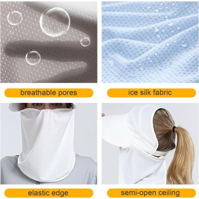 Women wearing wide brim sun hat with detachable face mask and neck flap for UV protection