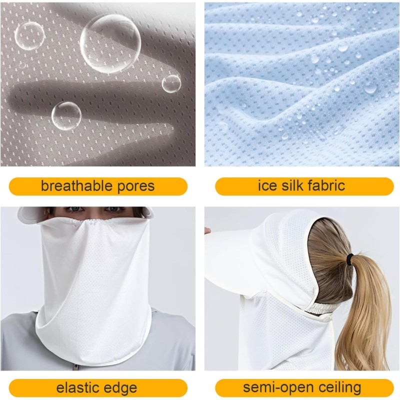 Women wearing wide brim sun hat with detachable face mask and neck flap for UV protection