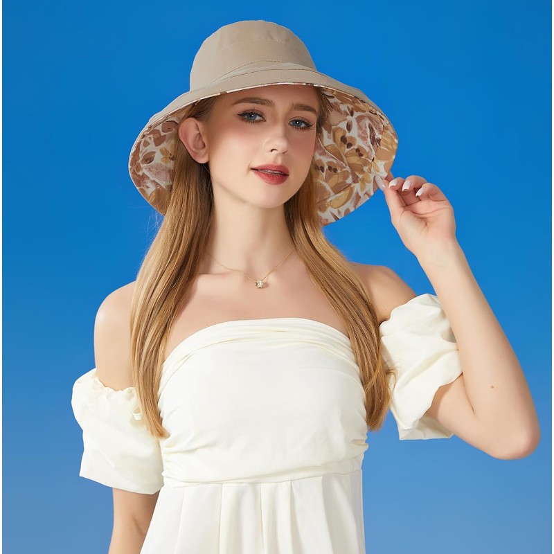 Wide brim sun hat for women with UPF protection, reversible and packable for beach and hiking