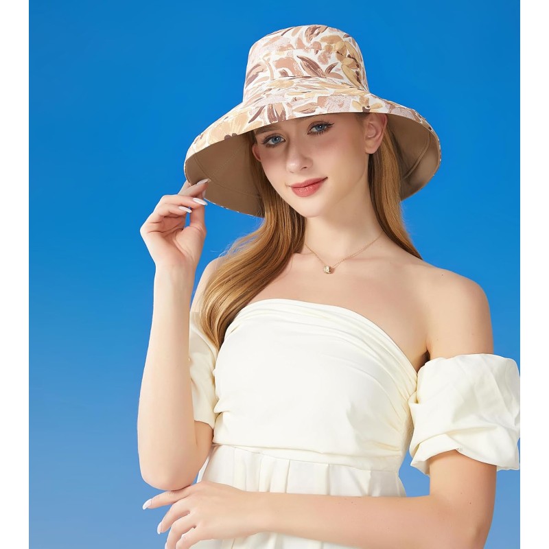 Wide brim sun hat for women with UPF protection, reversible and packable for beach and hiking