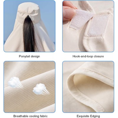 Woman wearing HUAMULAN wide brim sun hat with neck flap for UPF 50 UV protection outdoors