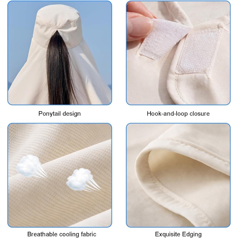 Woman wearing HUAMULAN wide brim sun hat with neck flap for UPF 50 UV protection outdoors