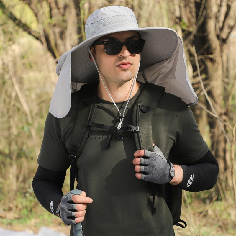 Unisex large brim sun hat with neck flap UPF 50+ quick dry lightweight