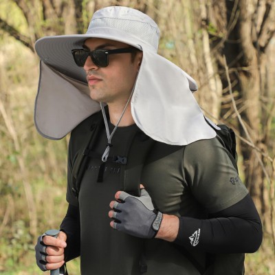 Unisex large brim sun hat with neck flap UPF 50+ quick dry lightweight