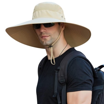 Man and woman wearing adjustable water-resistant wide brim sun hat with UV protection