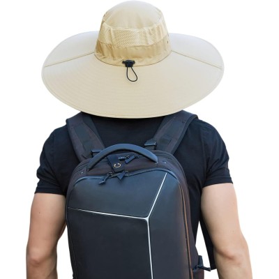 Man and woman wearing adjustable water-resistant wide brim sun hat with UV protection