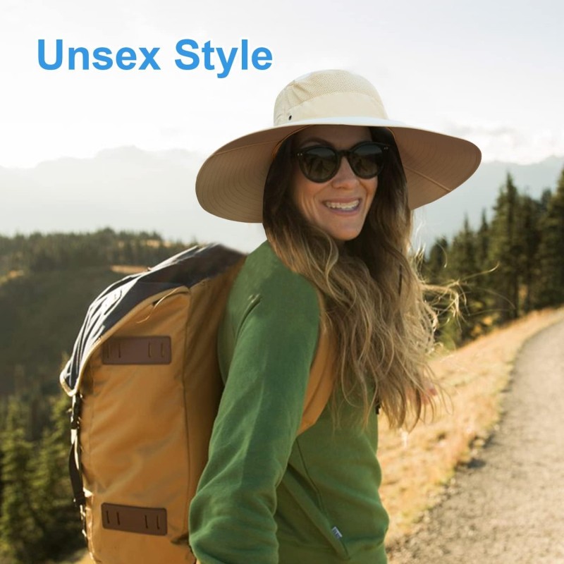 Man and woman wearing adjustable water-resistant wide brim sun hat with UV protection
