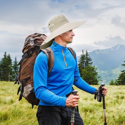 Unisex 6-inch wide brim sun bucket hat for hiking and fishing outdoor adventures