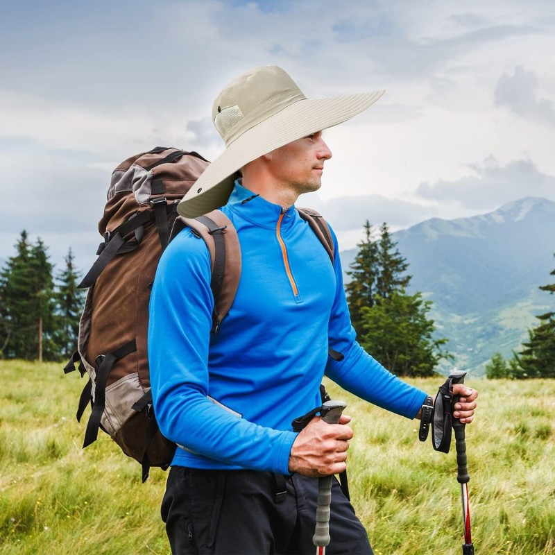 Unisex 6-inch wide brim sun bucket hat for hiking and fishing outdoor adventures