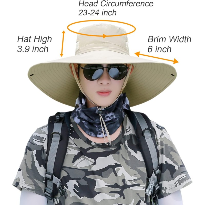 Unisex 6-inch wide brim sun bucket hat for hiking and fishing outdoor adventures
