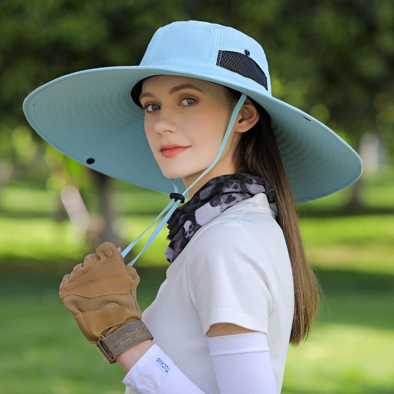 UPF 50+ wide brim sun hat for men and women with ventilated mesh