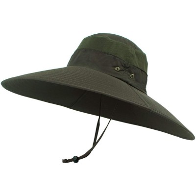 Man wearing super wide brim unisex bucket hat with UPF 50+ protection while fishing outdoors