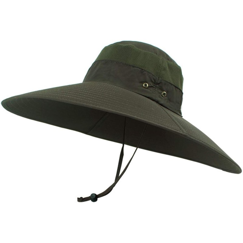 Man wearing super wide brim unisex bucket hat with UPF 50+ protection while fishing outdoors