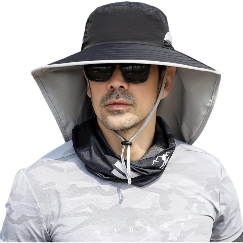 Woman wearing UPF 50+ sun hat with neck flap while hiking