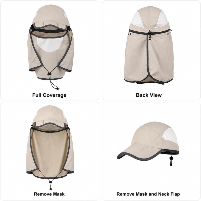 Women's Wide Brim Sun Hat with Detachable Neck Flap & UV Protection Women wearing wide brim sun hat with detachable neck flap for UV protection outdoors