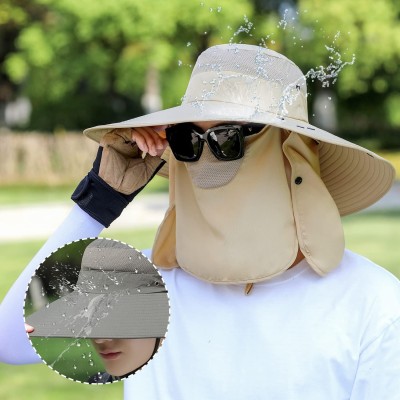 Women wearing a wide brim sun hat with detachable face and neck flap for UV protection outdoors
