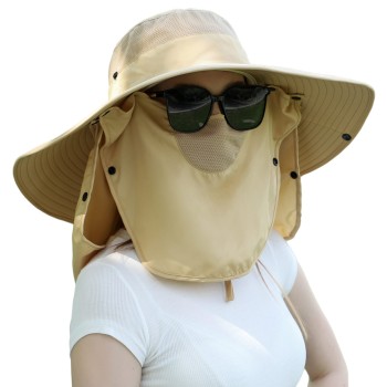 Women's Wide Brim Sun Hat with Detachable Face & Neck Flap – UV Protection, Breathable & Lightweight for Outdoor Adventures