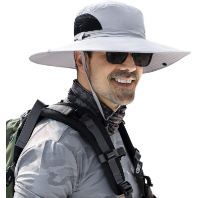 Men and women wearing wide brim bucket hat with UV protection and water repellent fabric for fishing hiking and beach