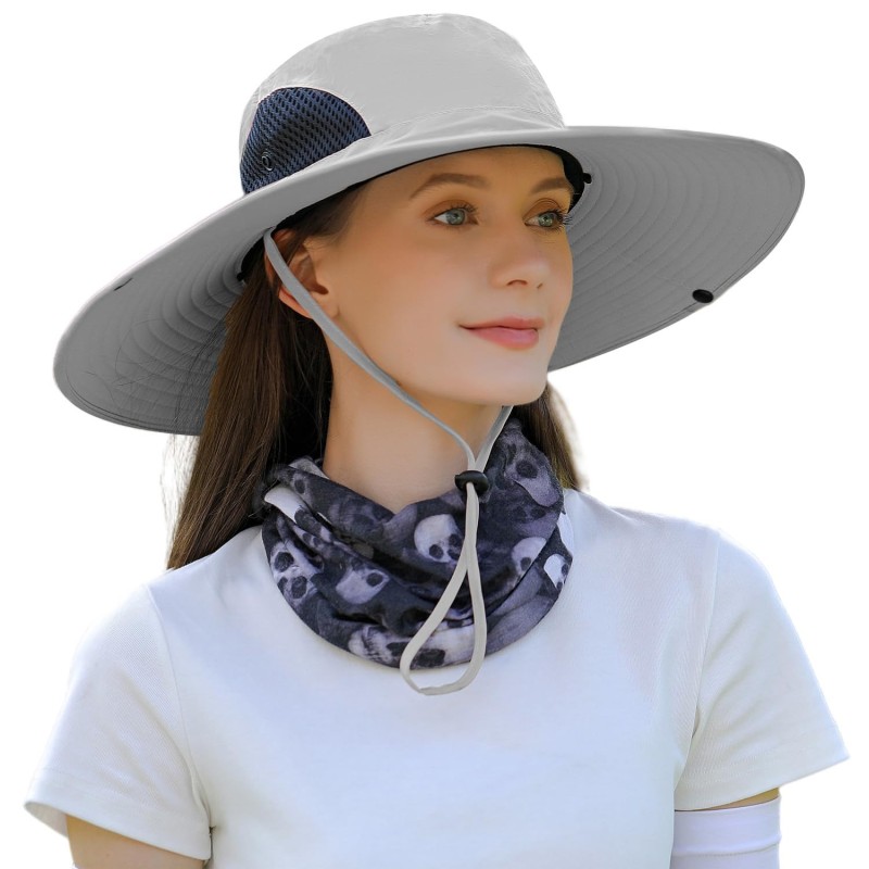 Men and women wearing wide brim bucket hat with UV protection and water repellent fabric for fishing hiking and beach