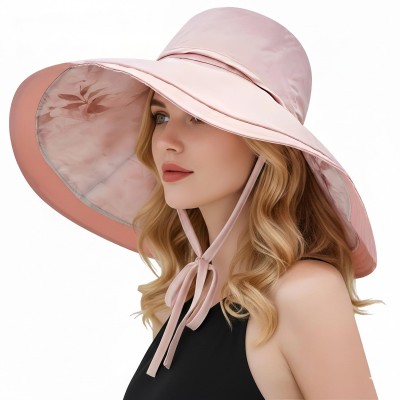 Reversible wide brim sun hat for women with UV protection, foldable and packable for beach