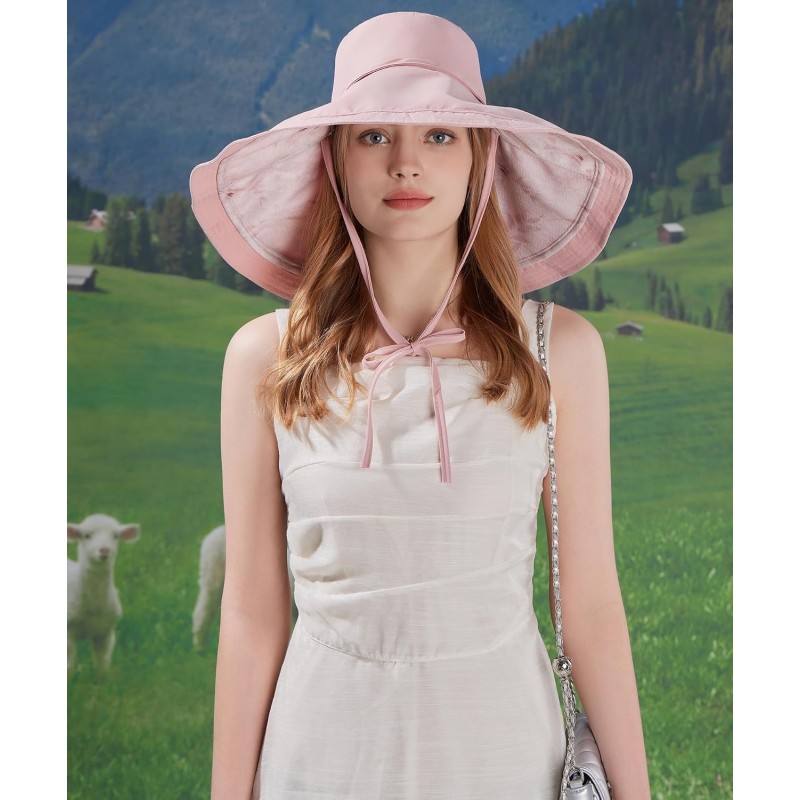 Reversible wide brim sun hat for women with UV protection, foldable and packable for beach