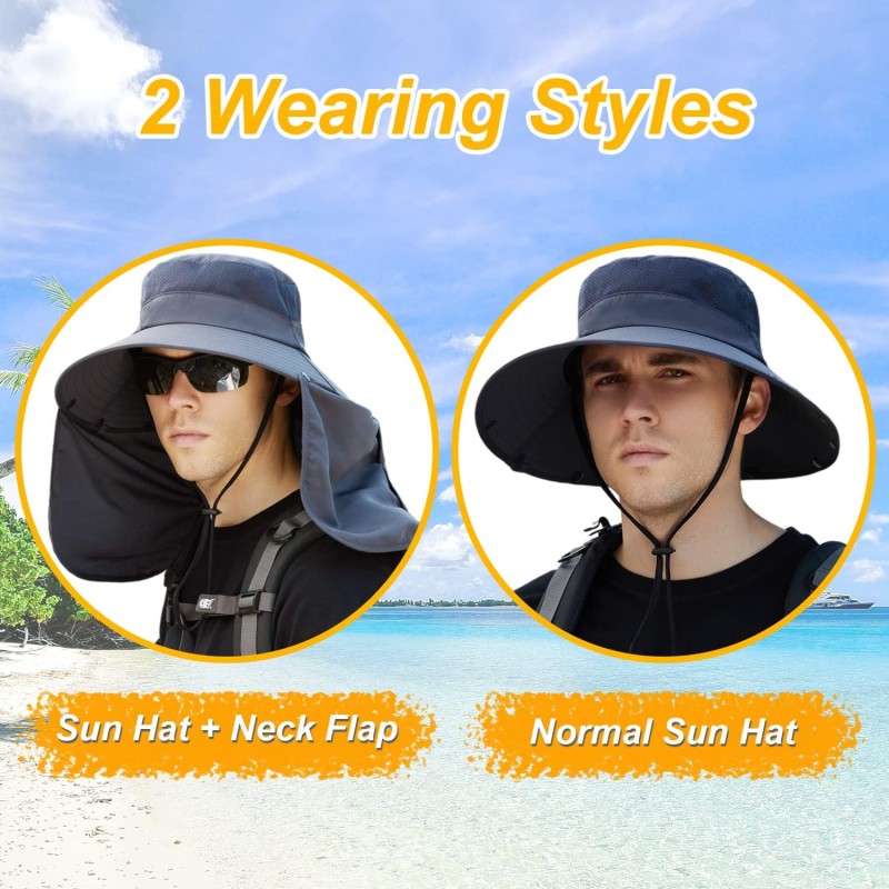 Wide brim sun hat with detachable neck flap for UV protection