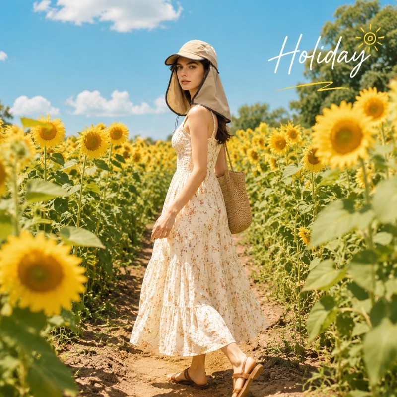 Women's UPF 50+ wide brim sun hat with detachable neck flap and ponytail hole for full coverage