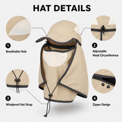 Women's UPF 50+ wide brim sun hat with detachable neck flap and ponytail hole for full coverage