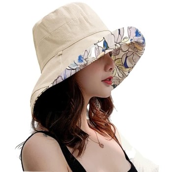 Reversible Wide Brim Sun Hat for Women - Wired Edge, UV Protection, Foldable