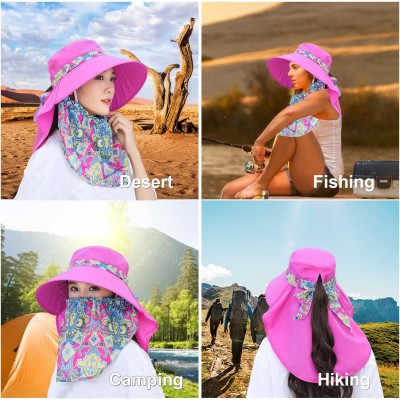 Women Wide Brim Sun Hat with Detachable Face Flap & UV Protection Women wearing wide brim sun hat with detachable face flap for UV protection outdoors