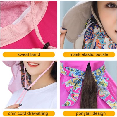 Women Wide Brim Sun Hat with Detachable Face Flap & UV Protection Women wearing wide brim sun hat with detachable face flap for UV protection outdoors