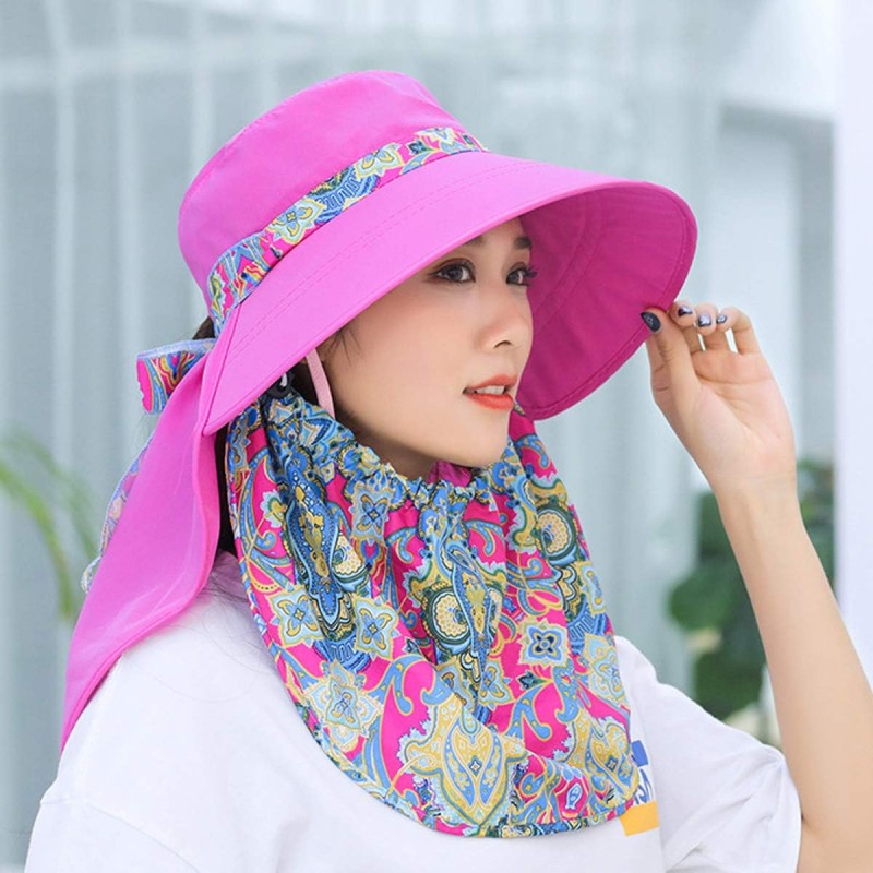 Women Wide Brim Sun Hat with Detachable Face Flap & UV Protection Women wearing wide brim sun hat with detachable face flap for UV protection outdoors