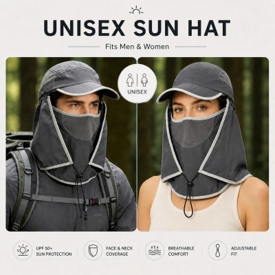Women's Wide Brim Sun Hat with UV Protection and Detachable Neck Flap Woman wearing wide brim sun hat with UV protection and detachable neck flap outdoors