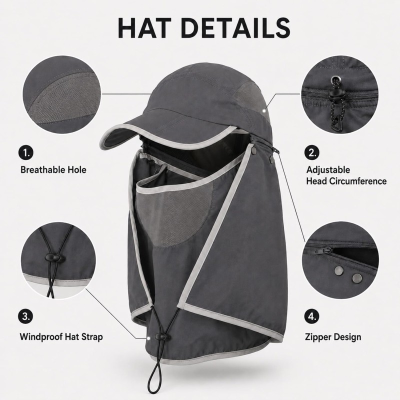 Women's Wide Brim Sun Hat with UV Protection and Detachable Neck Flap Woman wearing wide brim sun hat with UV protection and detachable neck flap outdoors