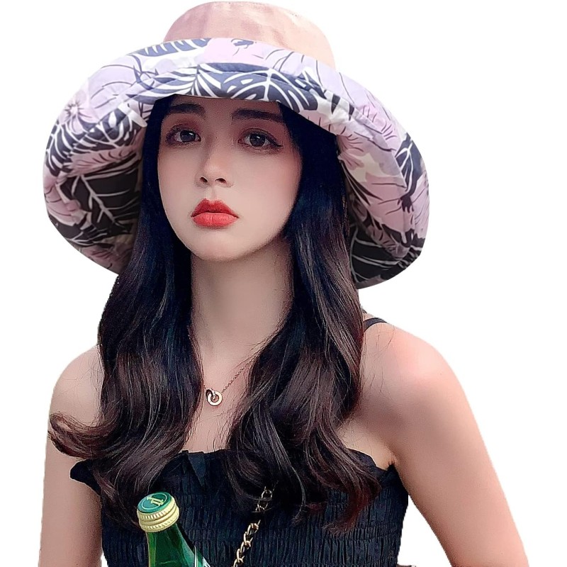 Women's reversible floral bucket sun hat with wide brim and UV protection