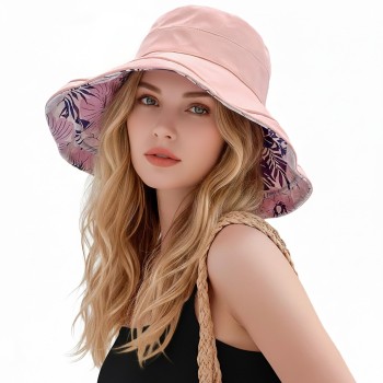 Women's Reversible Wide Brim Floral Bucket Sun Hat - UV Protection, Wired Edge, Foldable