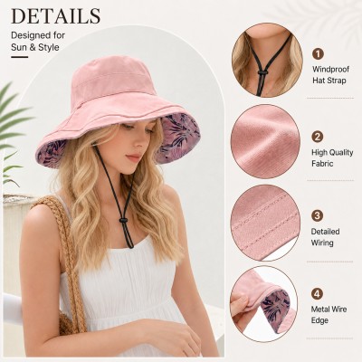 Women's reversible floral bucket sun hat with wide brim and UV protection