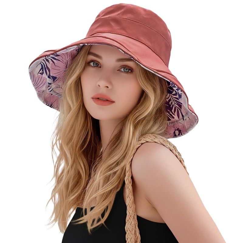 Reversible Wide Brim Floral Bucket Hat – Wired Edge, UV Protection Reversible wide brim floral bucket hat with wired edge for shape and UV protection for sun safety