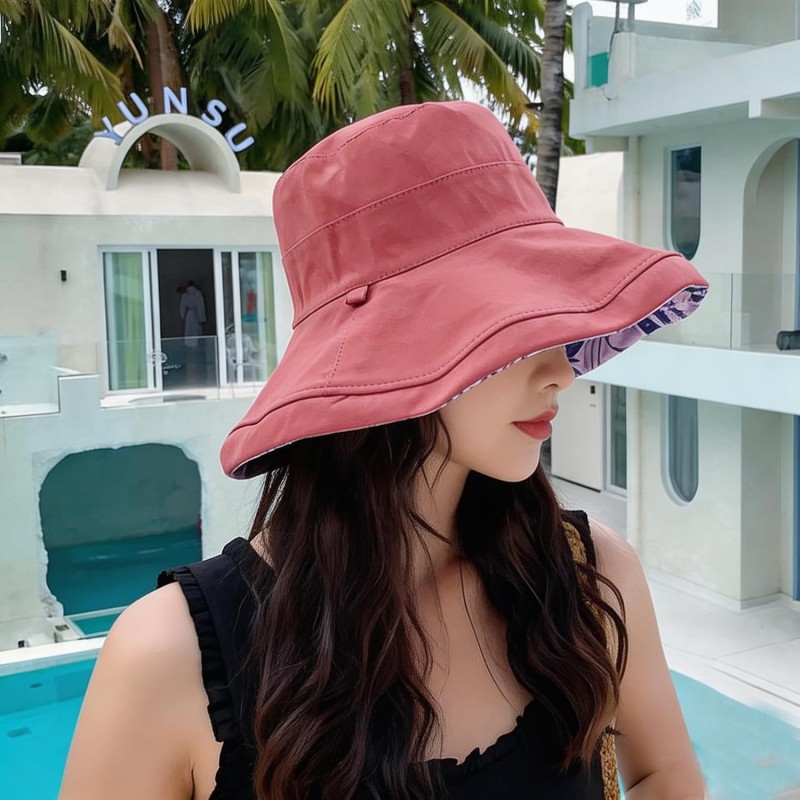 Reversible Wide Brim Floral Bucket Hat – Wired Edge, UV Protection Reversible wide brim floral bucket hat with wired edge for shape and UV protection for sun safety