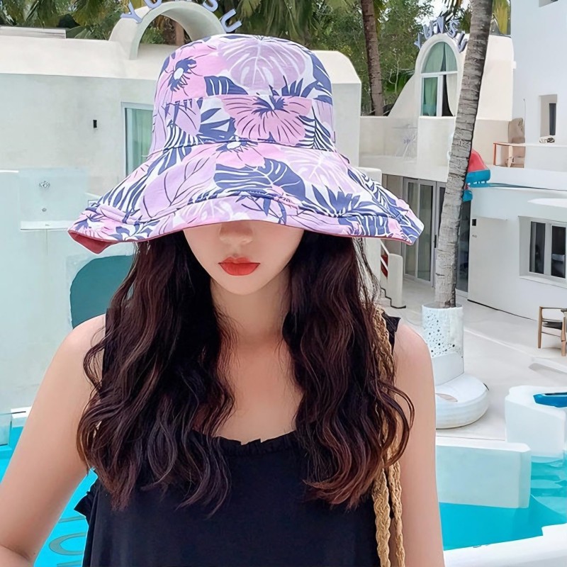 Reversible Wide Brim Floral Bucket Hat – Wired Edge, UV Protection Reversible wide brim floral bucket hat with wired edge for shape and UV protection for sun safety