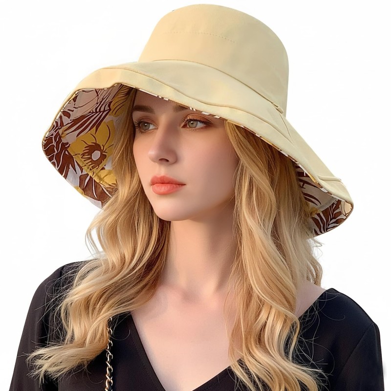 Womens reversible floral sun hat wide brim UV protection wired edge