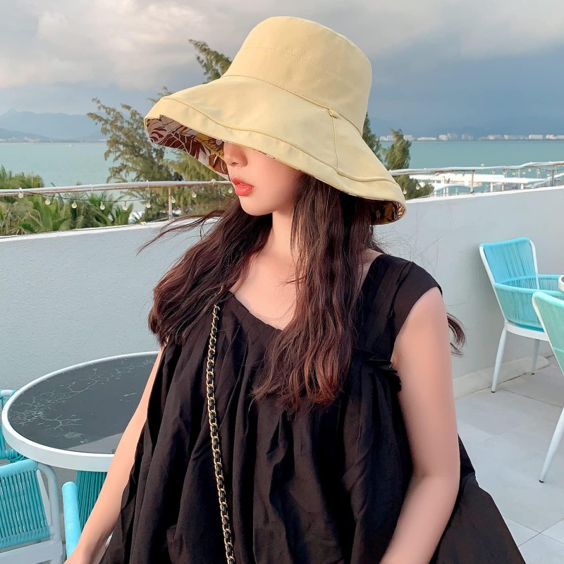 Womens reversible floral sun hat wide brim UV protection wired edge