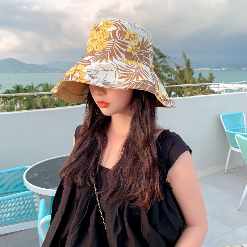 Womens reversible floral sun hat wide brim UV protection wired edge