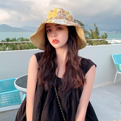 Womens reversible floral sun hat wide brim UV protection wired edge