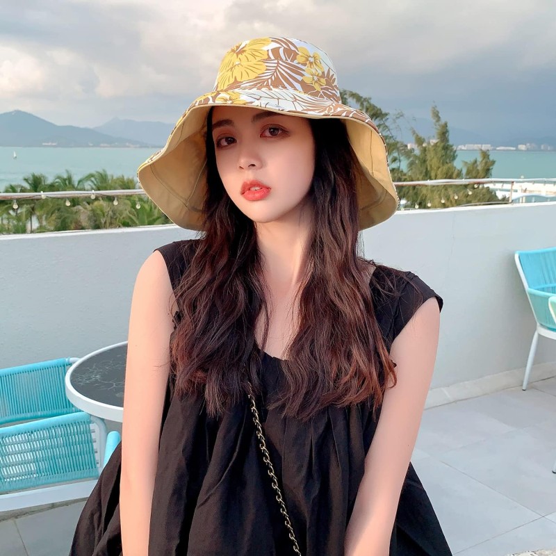 Womens reversible floral sun hat wide brim UV protection wired edge