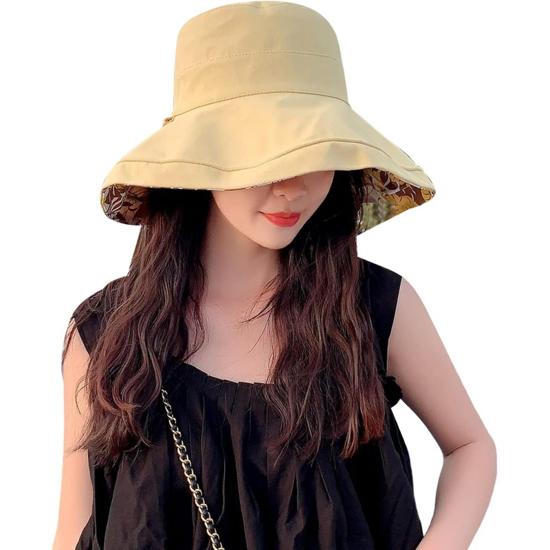 Womens reversible floral sun hat wide brim UV protection wired edge
