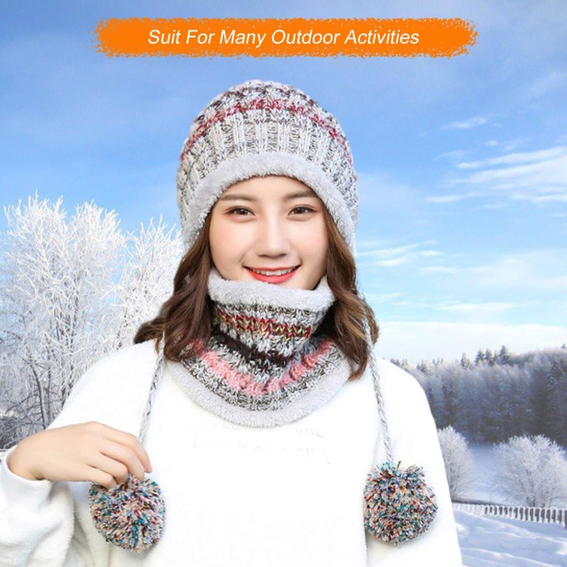 Gray fleece lined winter beanie with pompom and matching circle scarf set for women