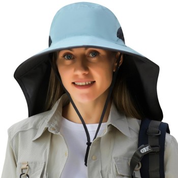HUAMULAN UPF 50+ Large Brim Sun Hat with Neck Flap - Quick Dry for Hiking Fishing
